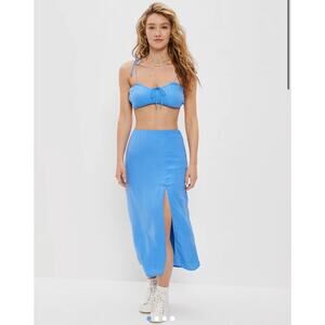 NWT American Eagle High Waisted Slit Midi Skirt Aquamarine Size small